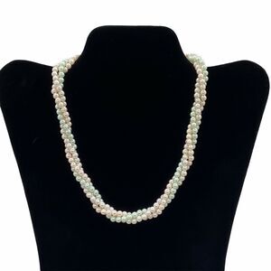 Three Strand Necklace Vintage Women Pale Pink Cream Pale Green Faux Pearl Sz 16"